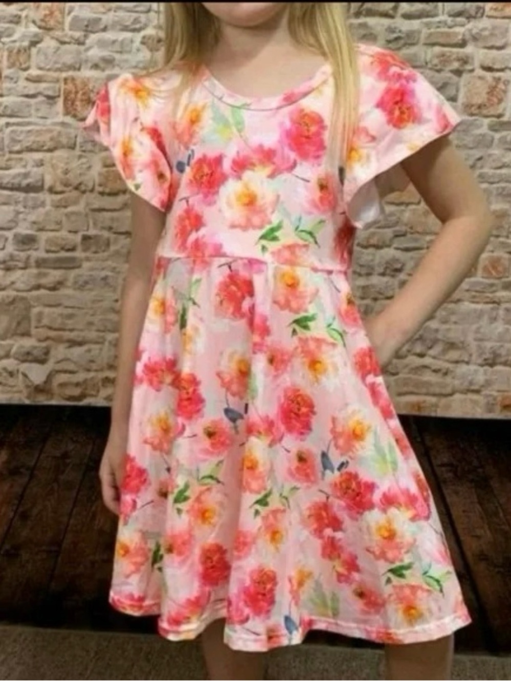 NEW Boutique Girl’s Flutter Sleeve Pink Floral Dress